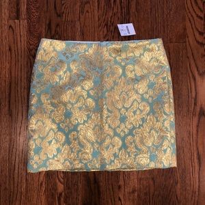 NWT J. Crew metallic aqua brocade mini skirt 0